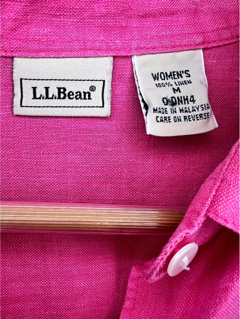 L.L. Bean Women Medium Pink 100% Linen Button Up Long Sleeve Shirt Top Coastal - Picture 4 of 5